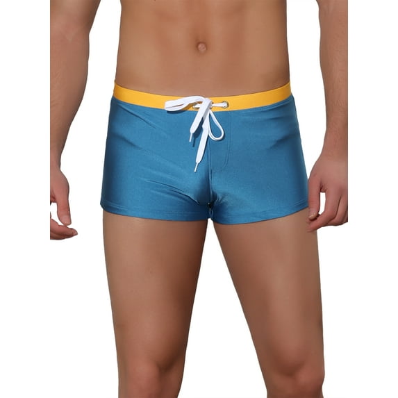 Unique Bargains Men's Solid Color Elastic Waist Summer Pool Swimwear Shorts Navy Blue 28