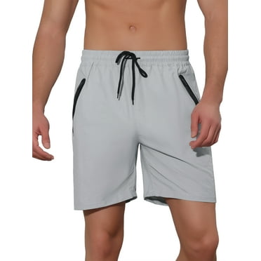 Unique Bargains Men's Solid Color Elastic Waistband Lightweight Swimwear Shorts 30 Gray