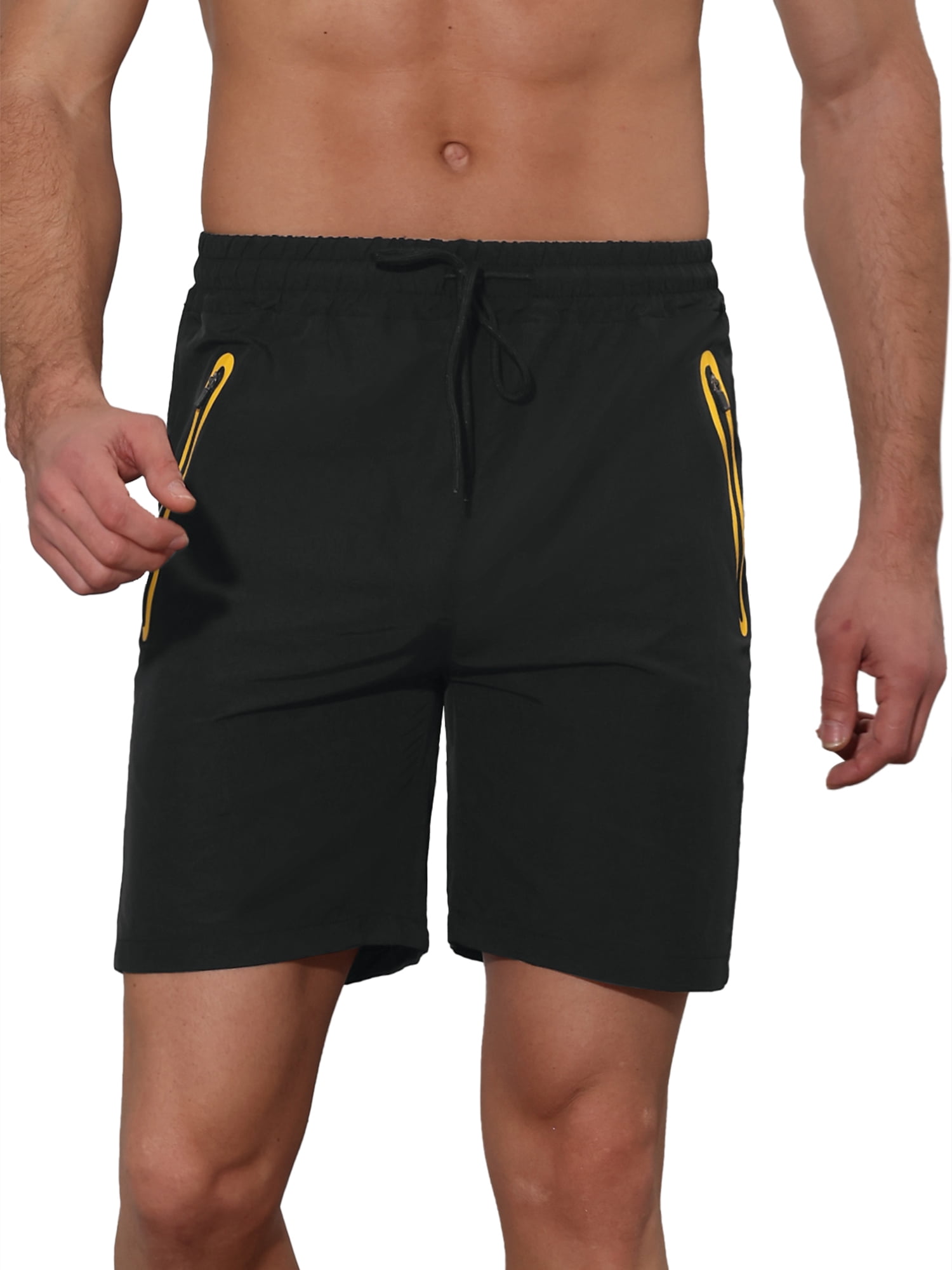 Unique Bargains Men's Solid Color Elastic Waistband Lightweight Swimwear Shorts 34 Black