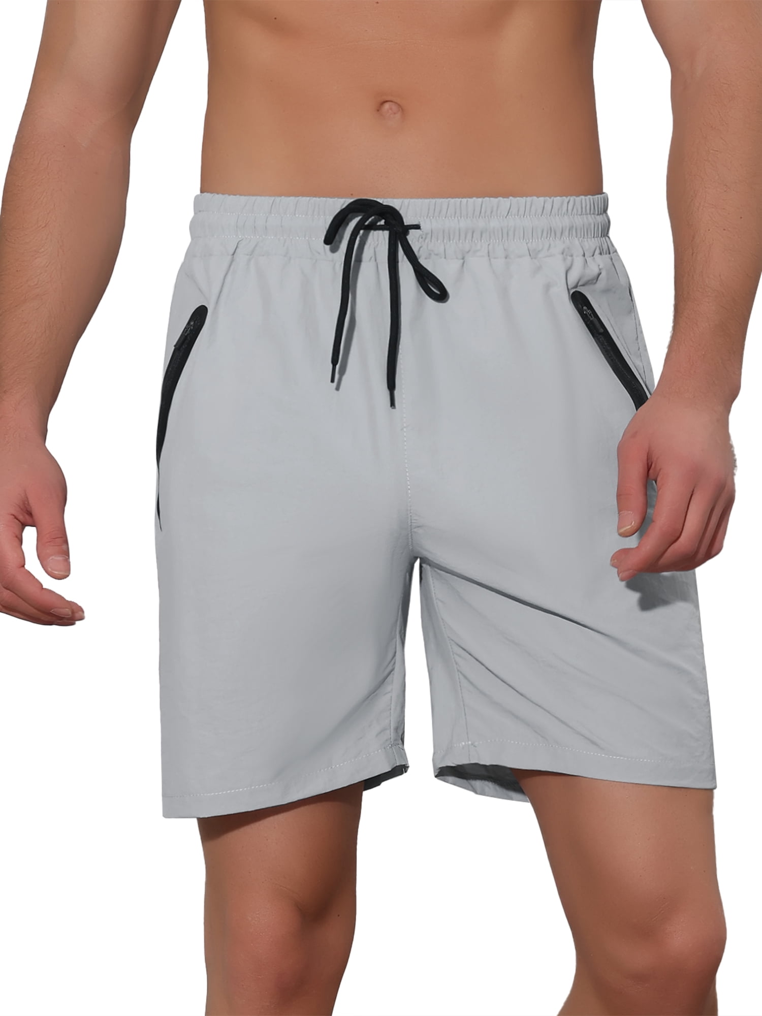 Unique Bargains Men's Solid Color Elastic Waistband Lightweight Swimwear Shorts 34 Gray