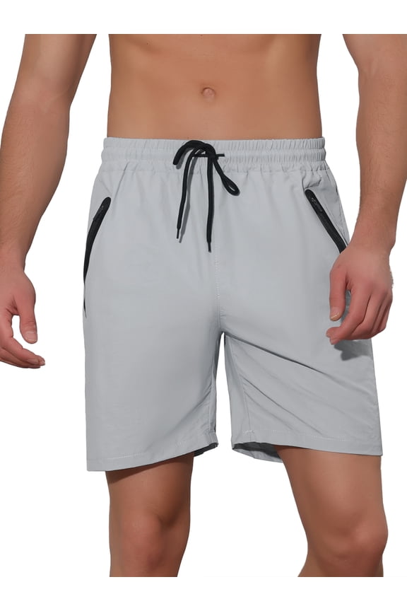 Men's Solid Color Elastic Waistband Lightweight Swimwear Shorts 34 Gray