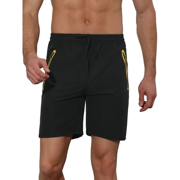 Unique Bargains Men's Solid Color Elastic Waistband Lightweight Swimwear Shorts 36 Black