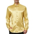 thumbnail image 1 of Unique Bargains Men's Solid Long Sleeves Button Down Prom Satin Dress Shirts L Golden, 1 of 6