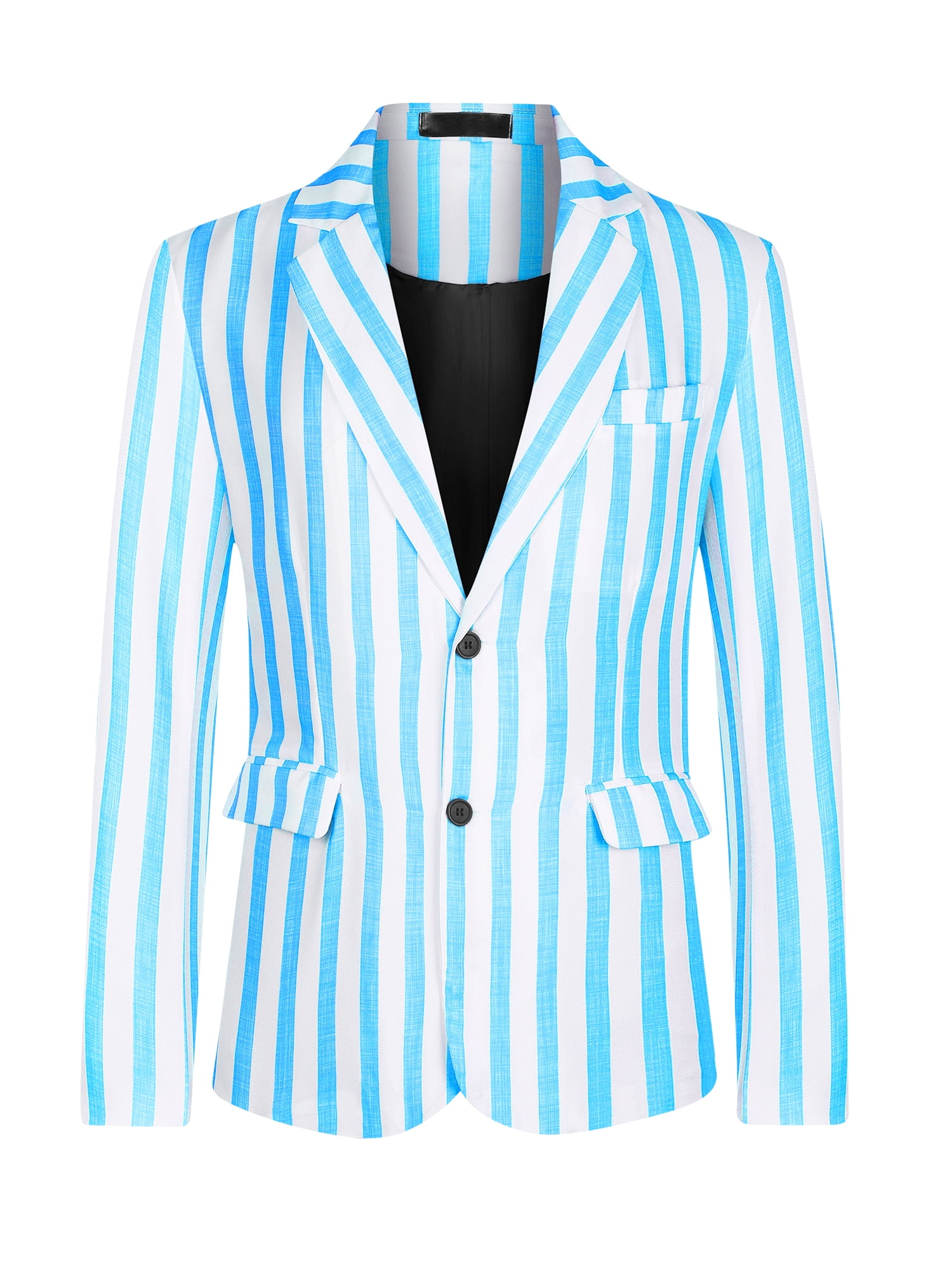 Unique Bargains Men's Sports Coat Notch Lapel Color Block Stripes Pattern Blazer M Blue