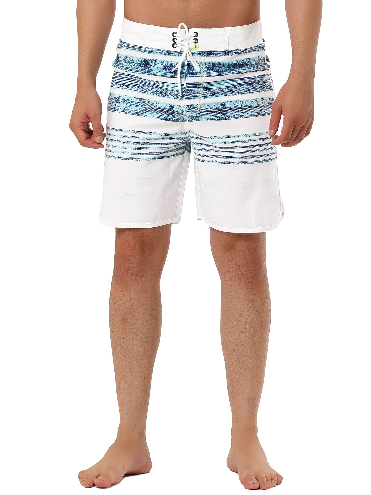 Unique Bargains Men's Striped Beach Shorts Color Block Board Surfing Shorts 32 White Blue