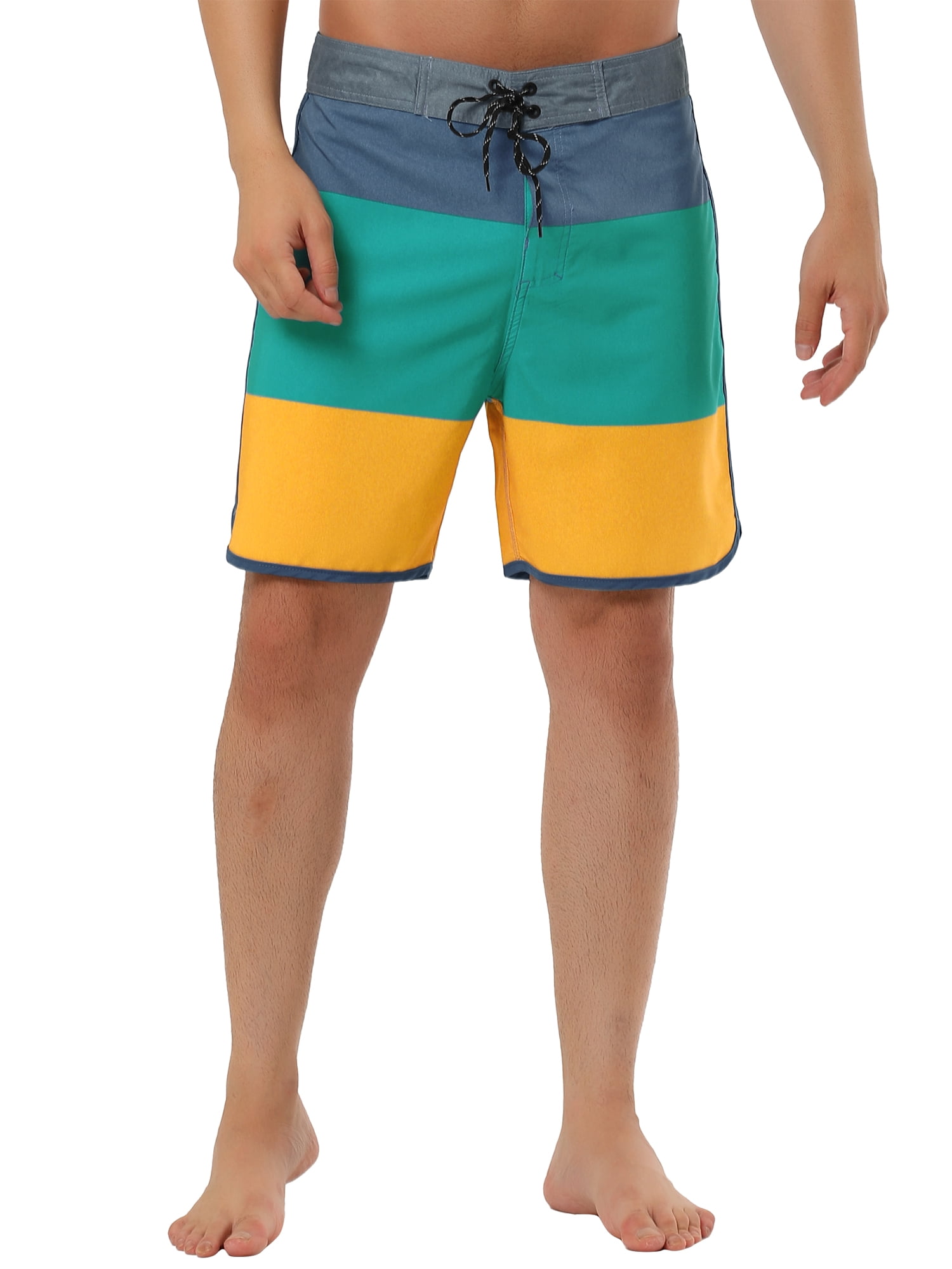 Unique Bargains Men's Striped Beach Shorts Color Block Board Surfing ...