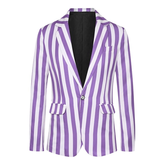 DARING DIVA Men's Striped Blazers One Button Business Stripes Patterned Coats S Purple White