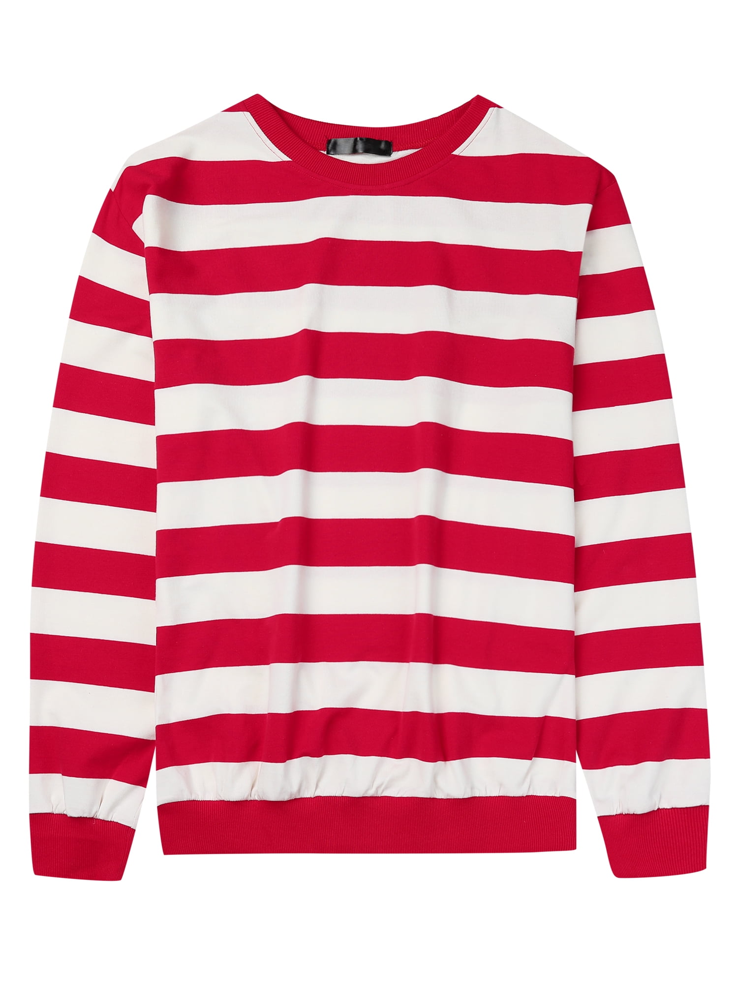 Unique Bargains Men's Striped Crew Neck Pullover Color Block Sweatshirts L Red White
