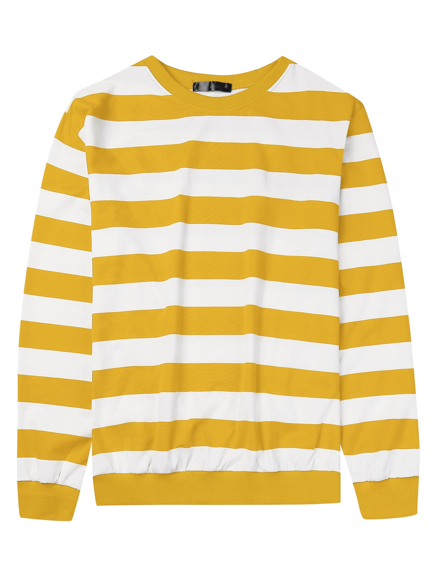 Unique Bargains Men's Striped Crew Neck Pullover Color Block Sweatshirts L Yellow White