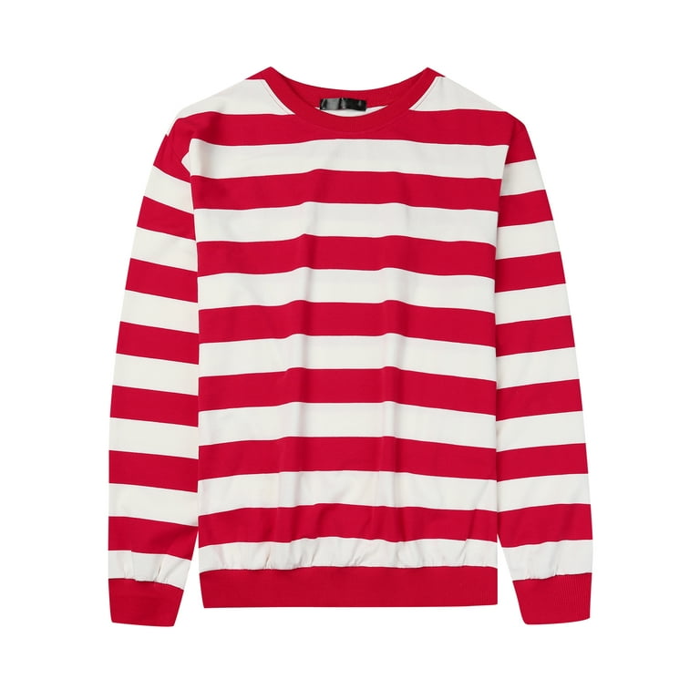Unique Bargains Men s Striped Crew Neck Pullover Color Block Sweatshirts M Red White Walmart