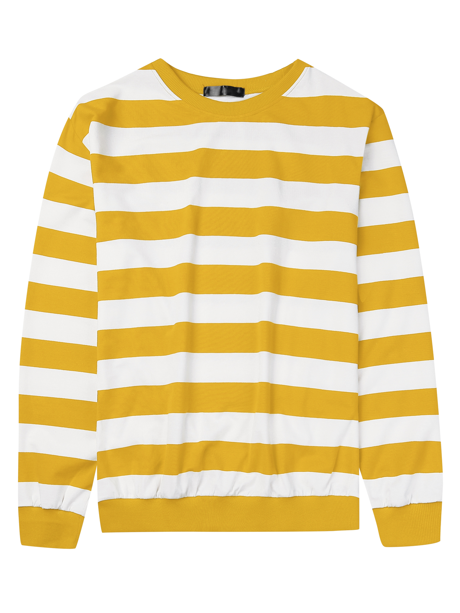 Unique Bargains Men's Striped Crew Neck Pullover Color Block Sweatshirts M Yellow White