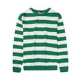 thumbnail image 1 of Unique Bargains Men's Striped Crew Neck Pullover Color Block Sweatshirts XL Green White, 1 of 6