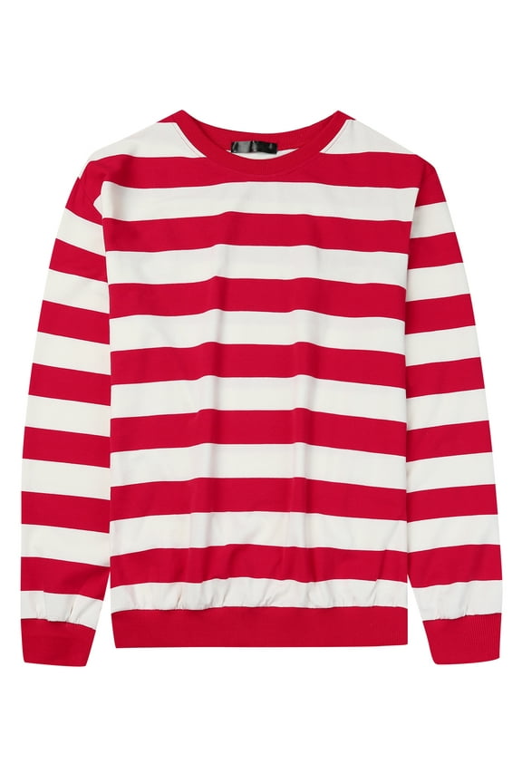 Men's Striped Crew Neck Pullover Color Block Sweatshirts XL Red White