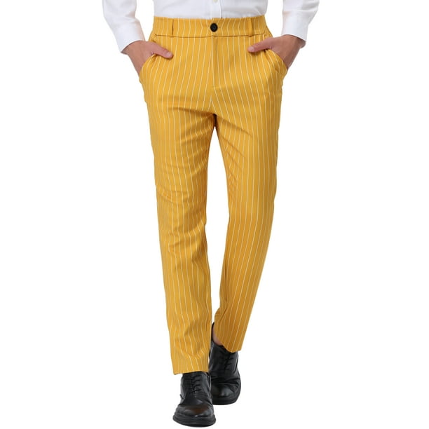 Unique Bargains Men's Striped Dress Pants Straight Fit Color Block