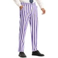 thumbnail image 1 of Unique Bargains Men's Striped Dress Pants Straight Leg Color Block Business Trousers 28 Purple White, 1 of 6