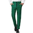 thumbnail image 1 of Unique Bargains Men's Striped Pant Classic Fit Flat Front Business Trousers 34 Green Black, 1 of 6