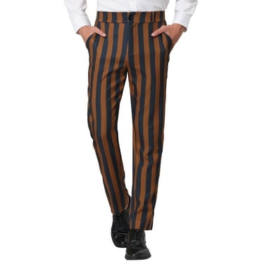 Unique Bargains Men's Striped Pant Classic Fit Flat Front Business Trousers