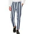 thumbnail image 1 of Unique Bargains Men's Striped Pants Business Skinny Fit Color Block Trousers 28 Blue White, 1 of 6