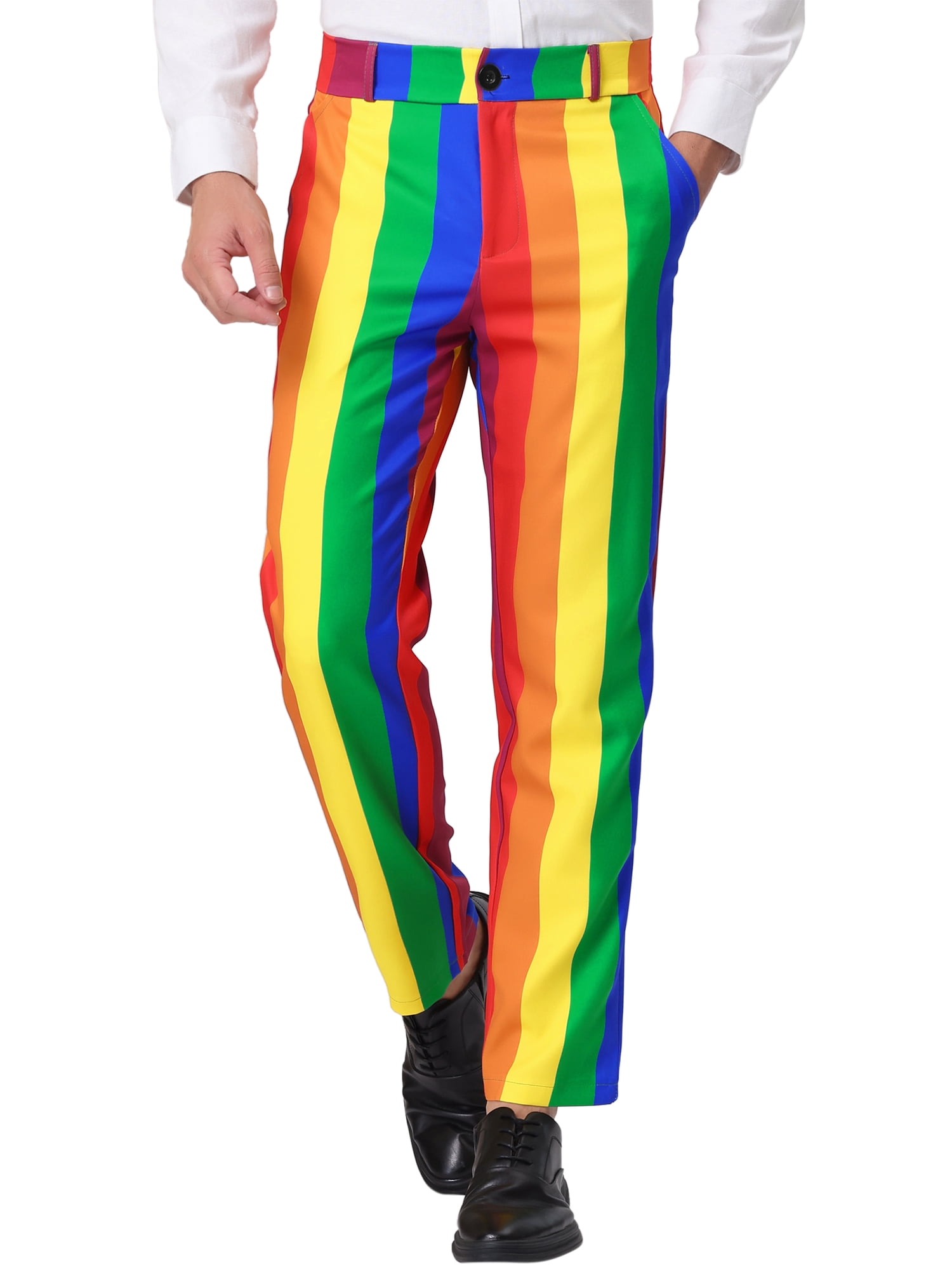 Unique Bargains Men's Striped Pants Business Skinny Fit Color Block Trousers 30 Multicolor