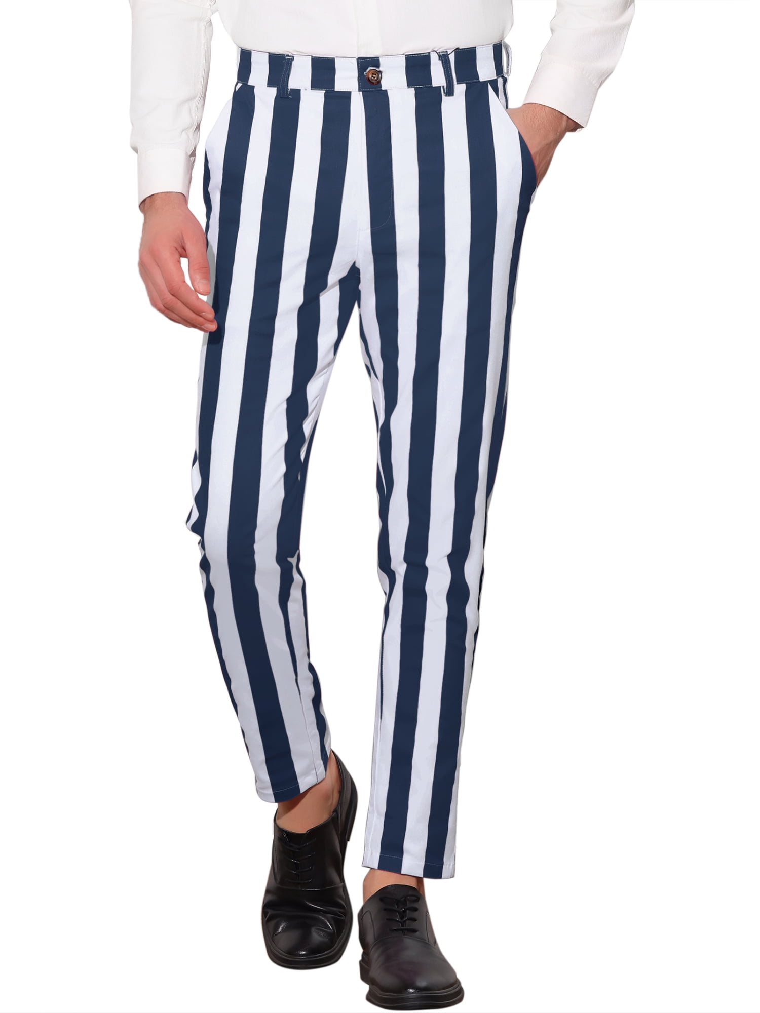 blue and white striped dress pants Aesido Men's Business Casual Striped Pants Blue / 40W X 34L main image 1