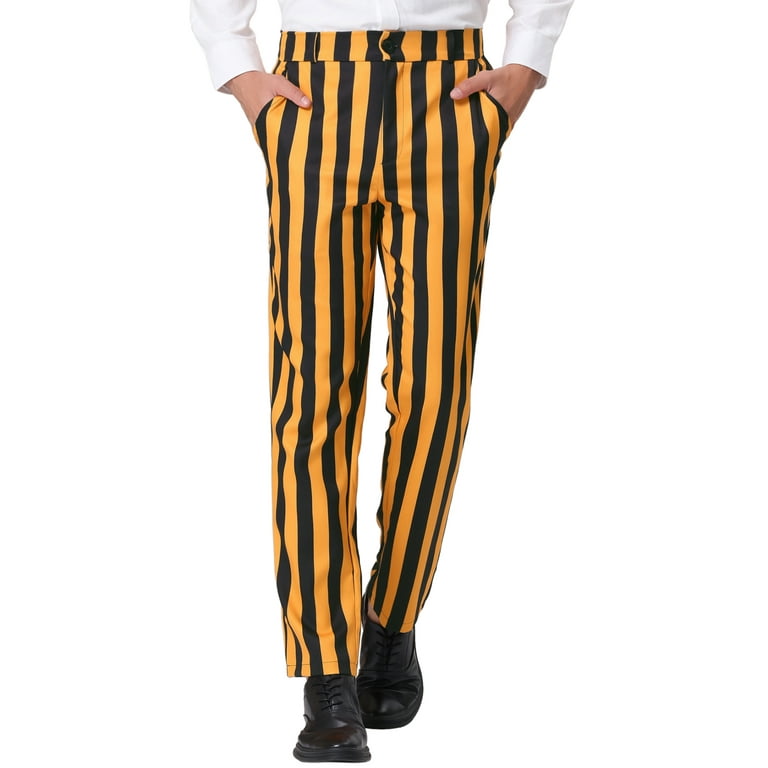 Unique Bargains Men s Striped Pants Business Skinny Fit Color Block Trousers 38 Yellow Black Walmart