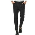 thumbnail image 1 of Unique Bargains Men's Striped Pants Slim Fit Flat Front Business Dress Trousers 32 Black, 1 of 7