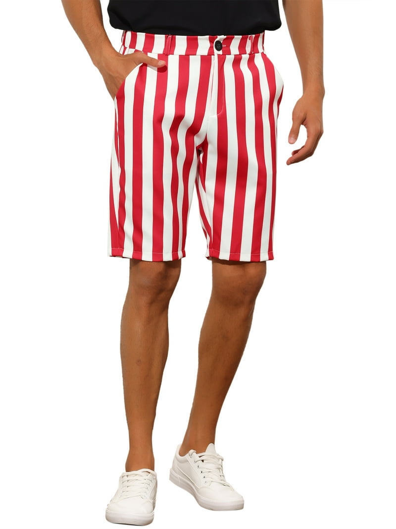Unique Bargains Men's Striped Shorts Regular Fit Casual Summer Dress Chino  Shorts 30 Red White