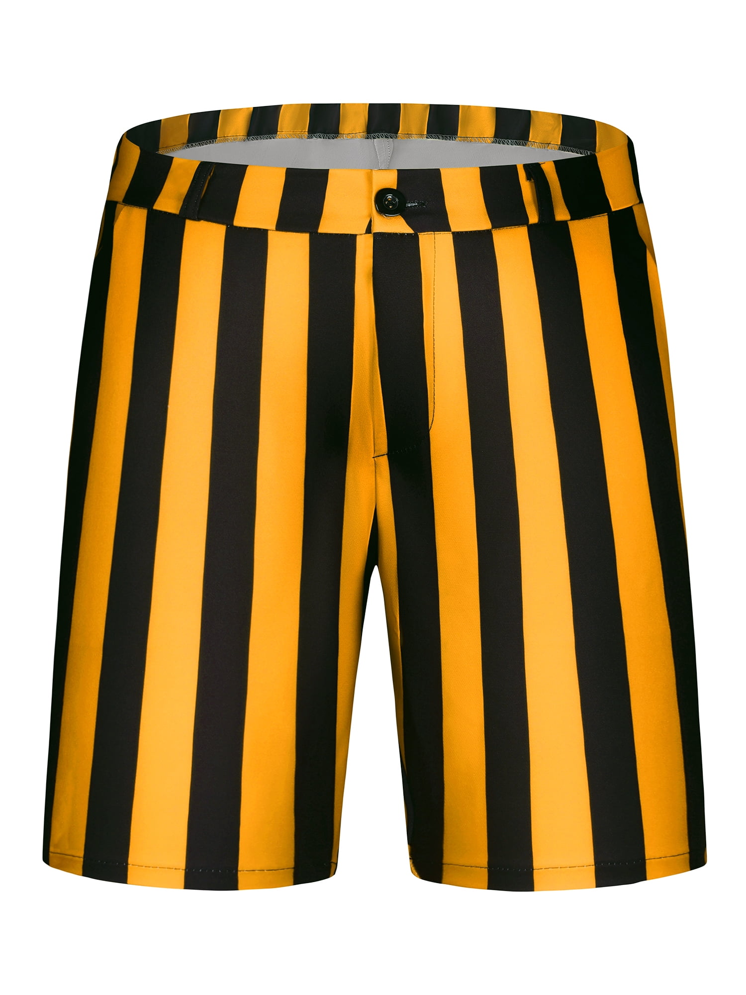 Unique Bargains Men's Striped Shorts Regular Fit Casual Summer Dress Chino Shorts 30 Yellow Black