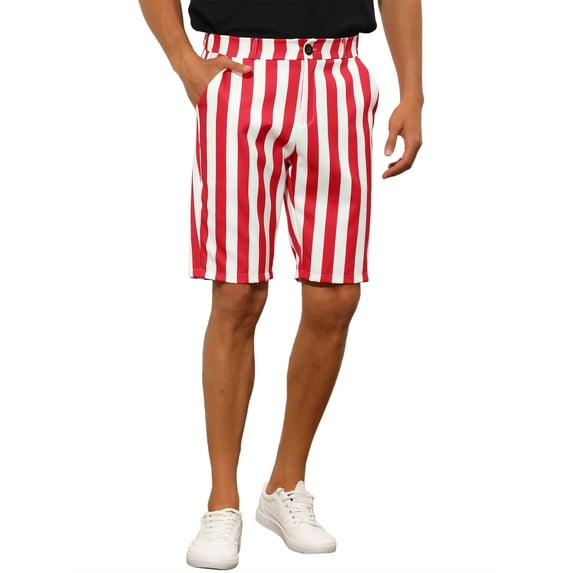 Unique Bargains Men's Striped Shorts Regular Fit Casual Summer Dress Chino Shorts 32 Red White