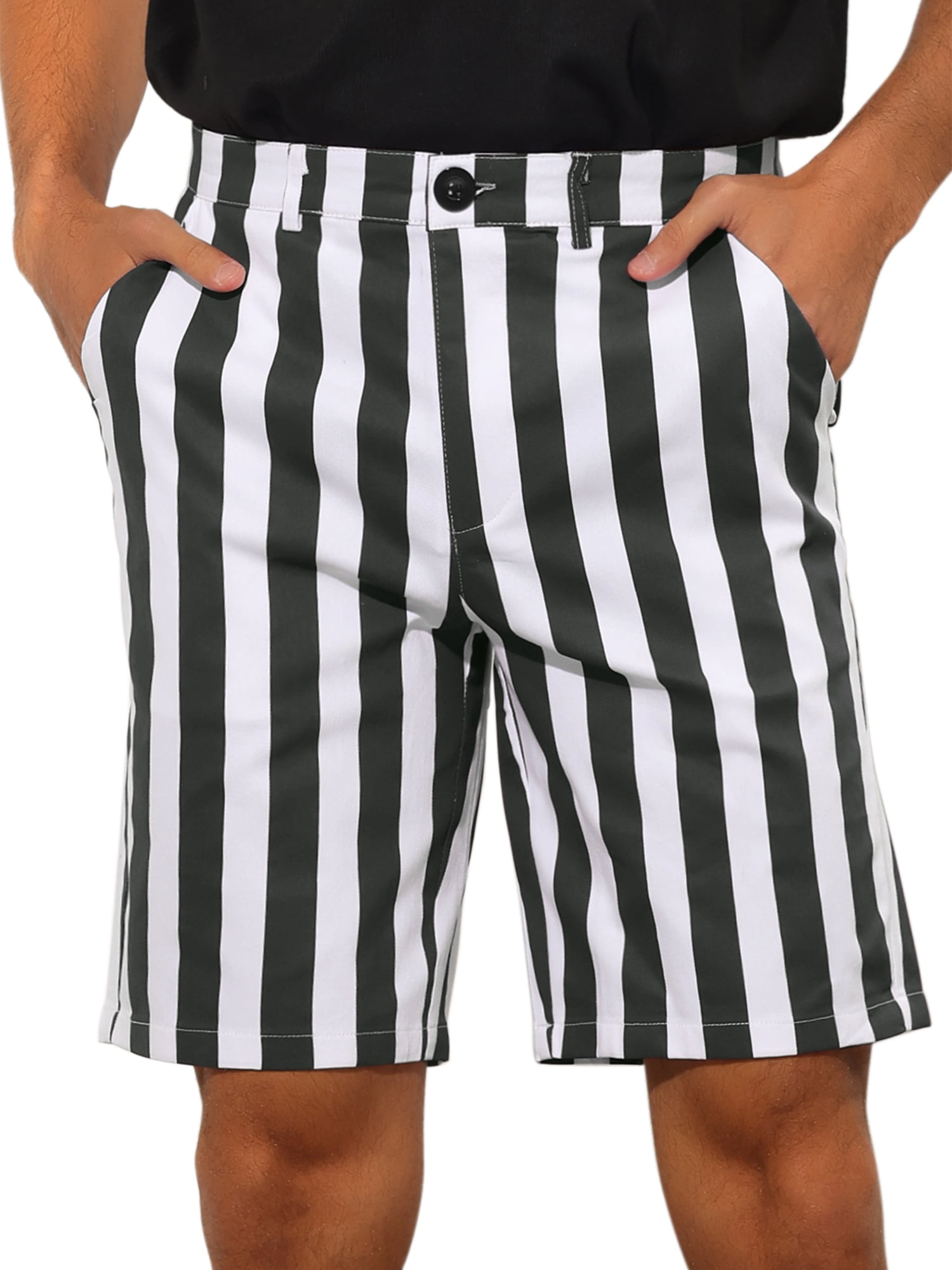 Unique Bargains Men s Striped Shorts Summer Regular Fit Business Flat Front Shorts 28 Black Walmart