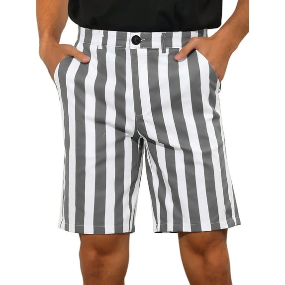 Unique Bargains Men's Striped Shorts Summer Regular Fit Business Flat Front Shorts 32 Gray