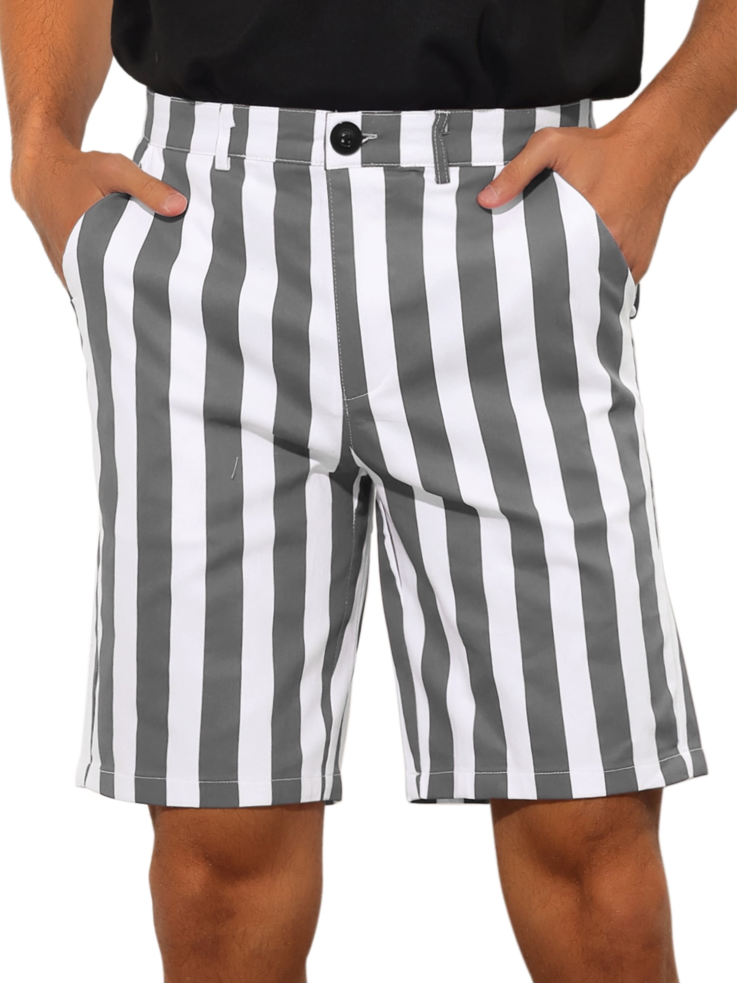 Unique Bargains Men's Striped Shorts Summer Regular Fit Business Flat Front Shorts 38 Gray
