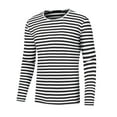 thumbnail image 1 of Unique Bargains Men's Striped T-Shirt Crew Neck Long Sleeves Pullover Tee Tops 2XL Black White, 1 of 6