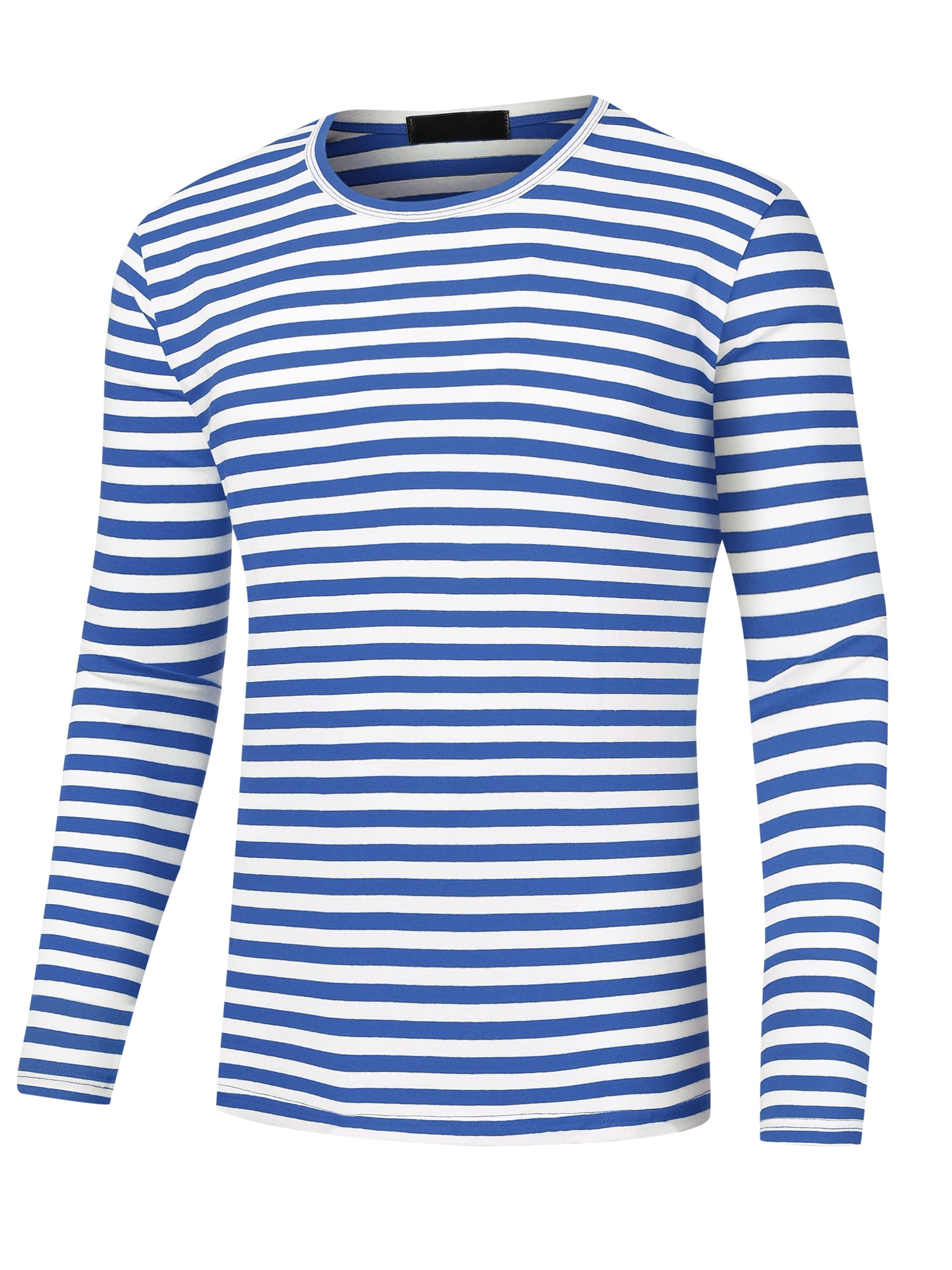 Unique Bargains Men's Striped T-Shirt Crew Neck Long Sleeves Pullover Tee Tops 2XL Blue White