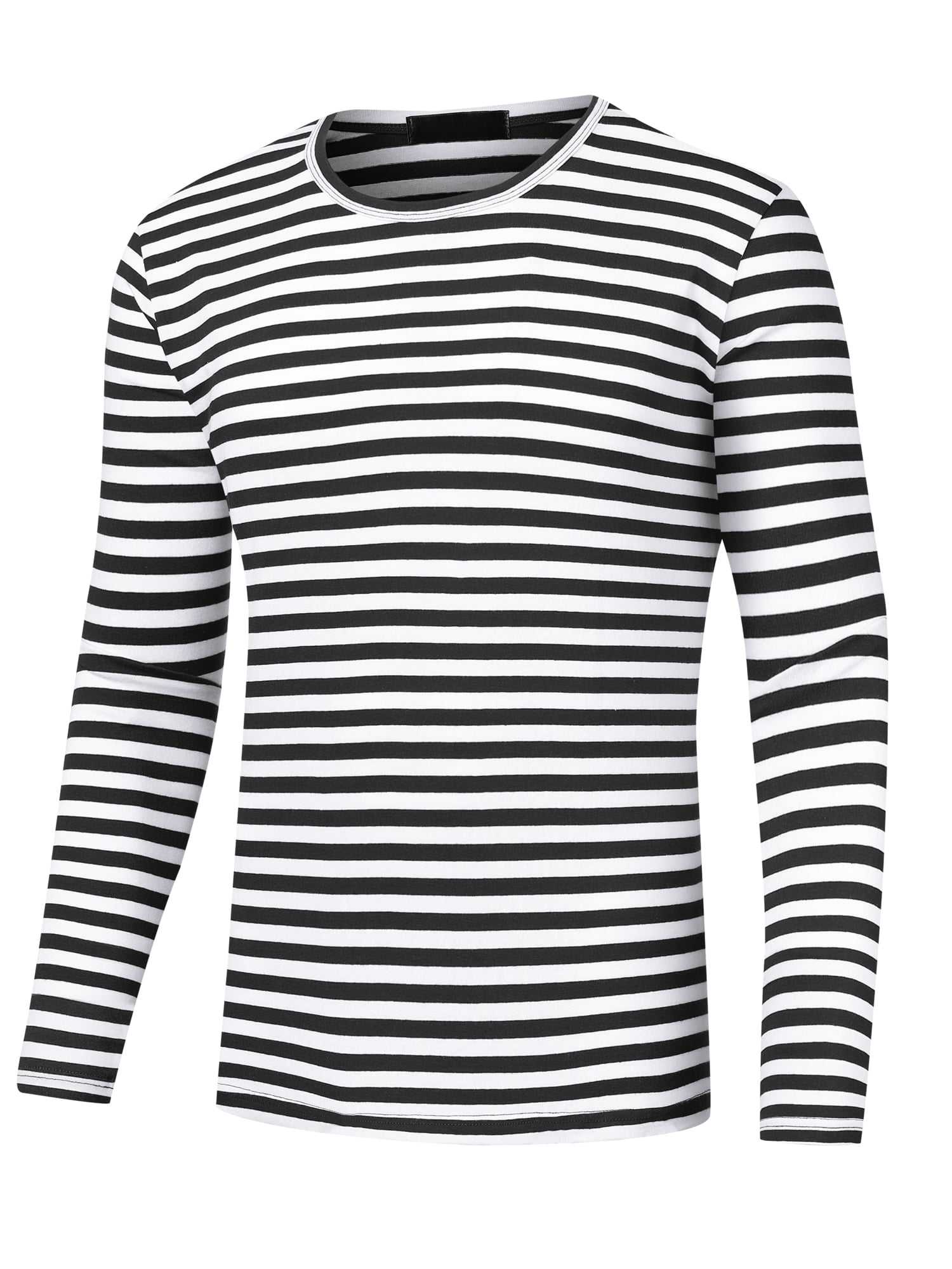 Unique Bargains Men's Striped T-Shirt Crew Neck Long Sleeves Pullover Tee Tops M Black White