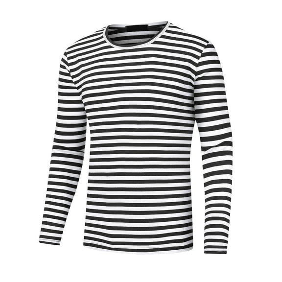 Unique Bargains Men's Striped T-Shirt Crew Neck Long Sleeves Pullover Tee Tops S Black White