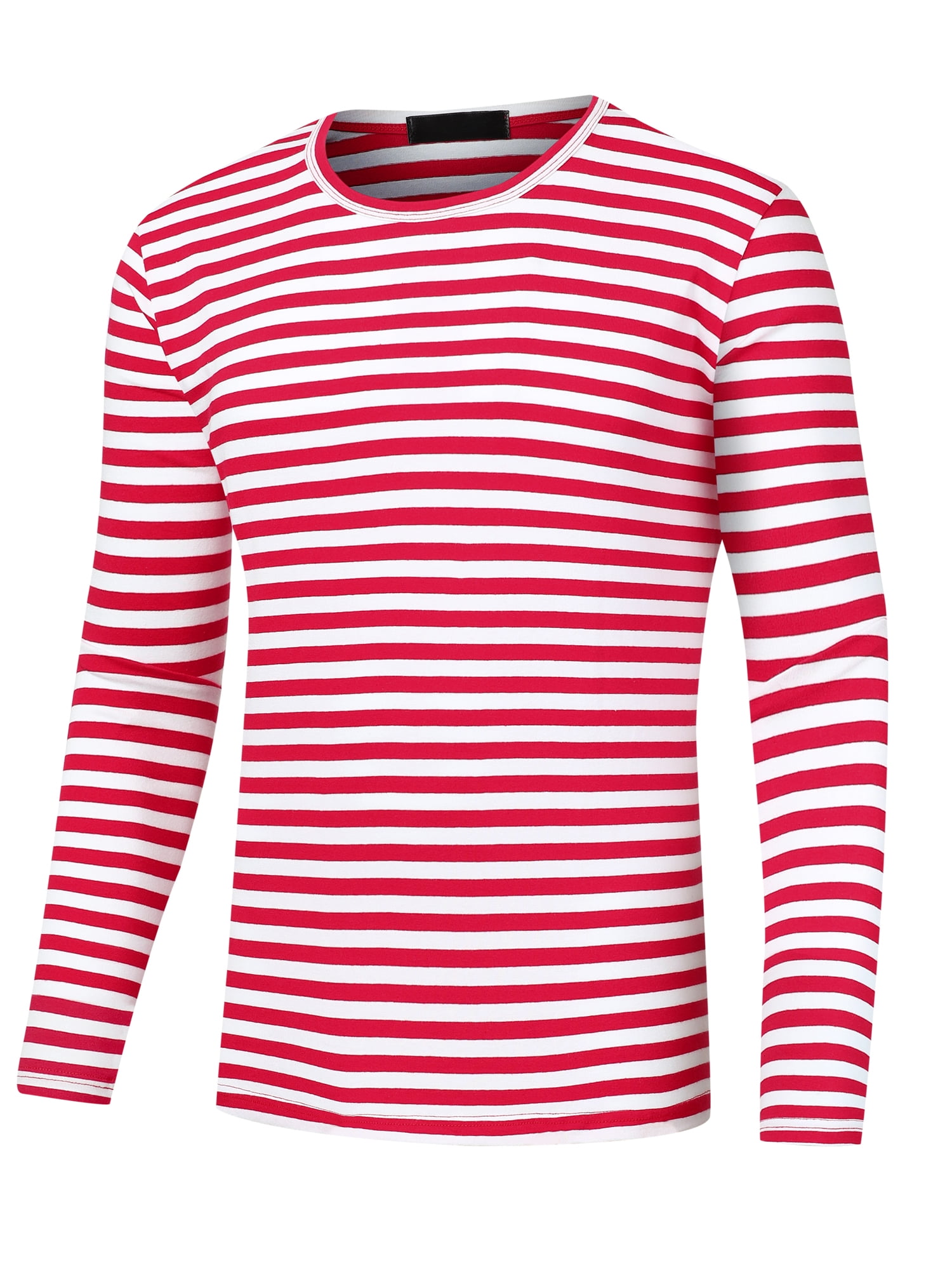 Unique Bargains Men's Striped T-Shirt Crew Neck Long Sleeves