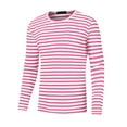 thumbnail image 1 of Unique Bargains Men's Striped T-Shirt Crew Neck Long Sleeves Pullover Tee Tops XL Pink Whi, 1 of 6
