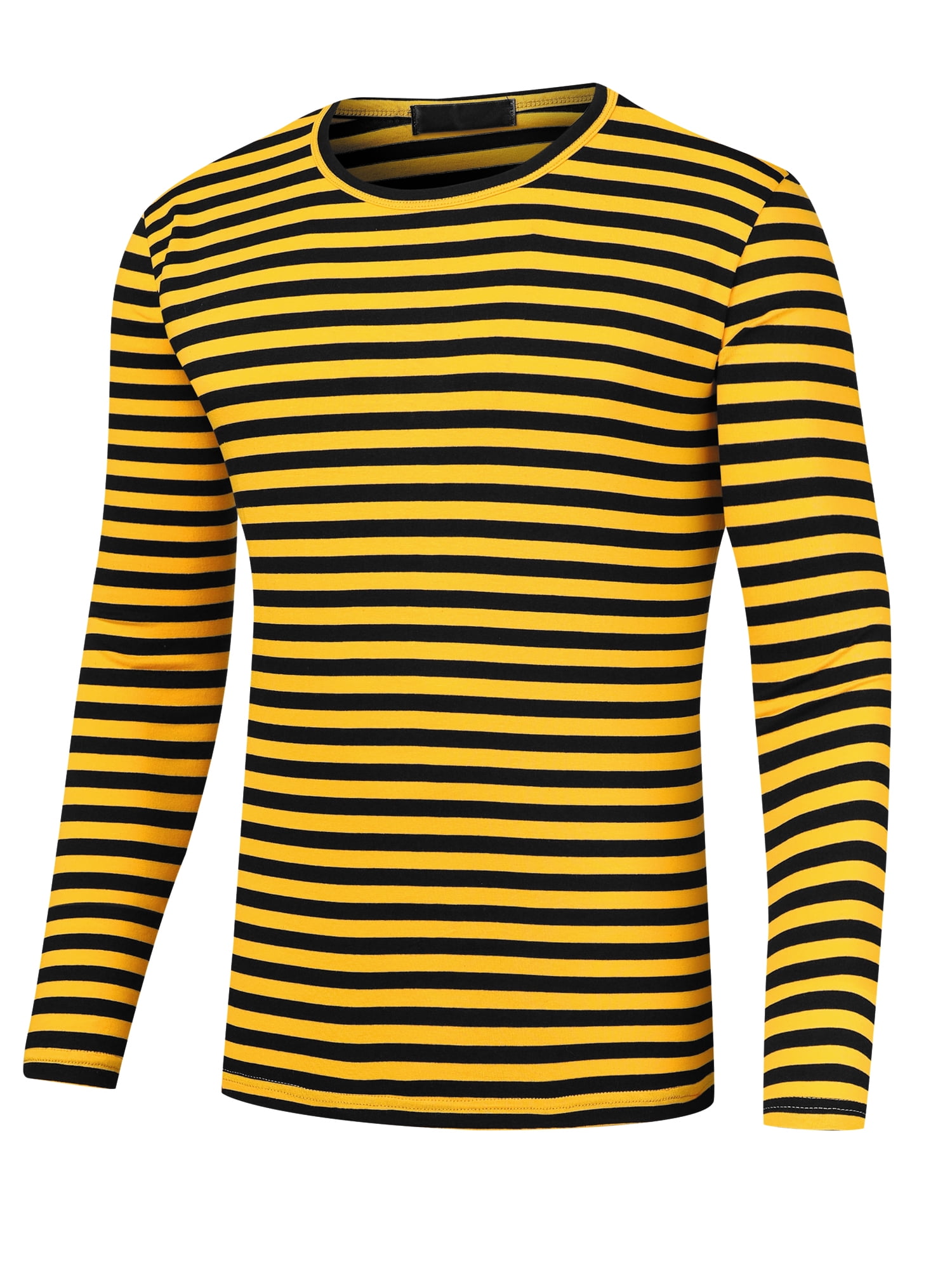 Unique Bargains Men's Striped T-Shirt Crew Neck Long Sleeves Pullover Tee Tops XL Yellow Black