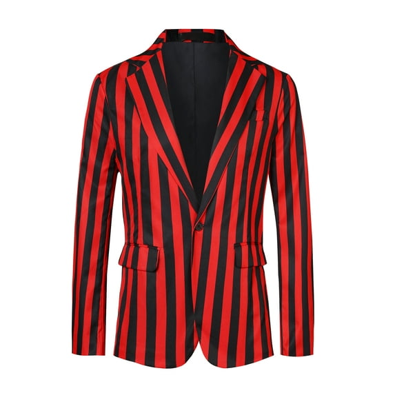 Unique Bargains Men's Stripes Single Breasted Business Color Block Sports Coat Blazers L Red Black