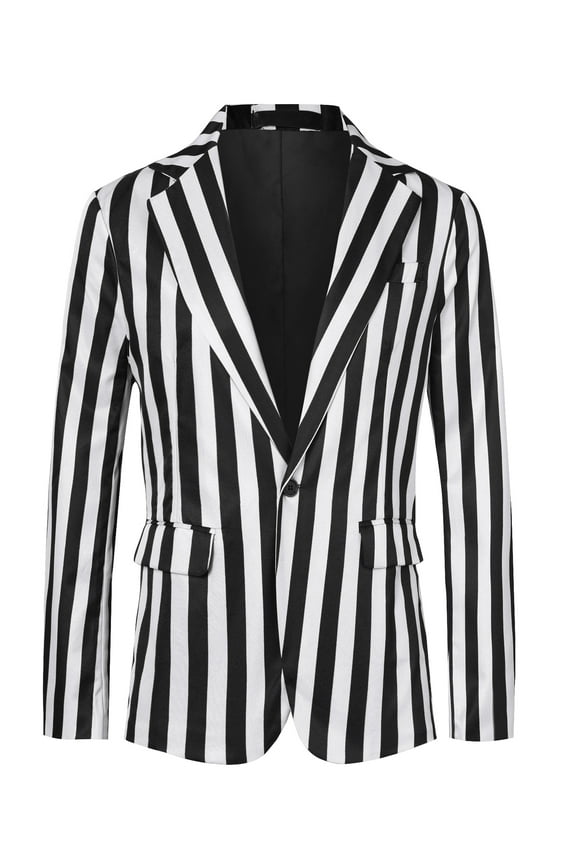 Men's Stripes Single Breasted Business Color Block Sports Coat Blazers S White
