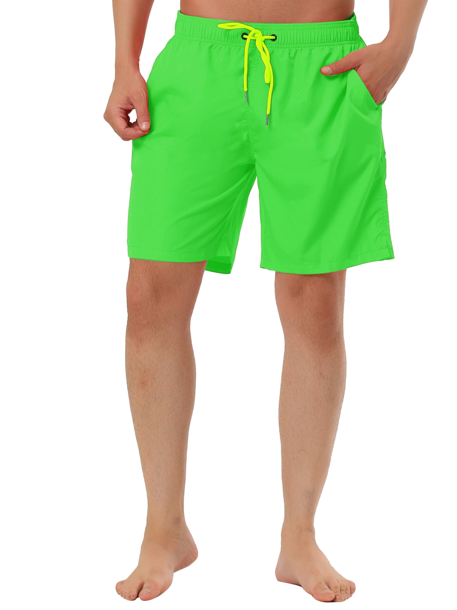 Unique Bargains Men's Summer Beach Drawstring Waist Surfing Mesh Lining Swim Shorts 32 Green