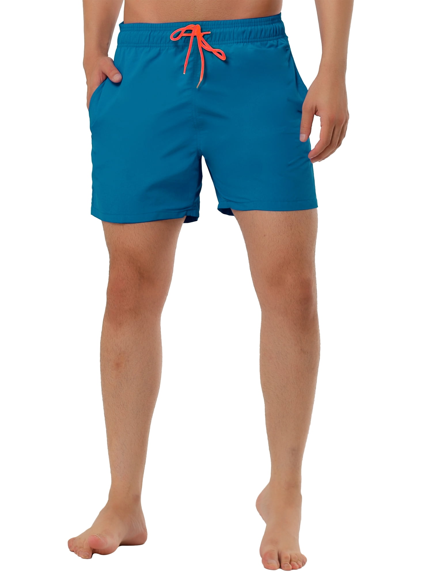 Unique Bargains Men's Summer Beach Shorts Mesh Lining Drawstring Waist Swim Shorts 32 Dusty Blue