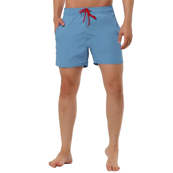 Unique Bargains Men's Summer Beach Shorts Mesh Lining Drawstring Waist Swim Shorts 32 Light Blue