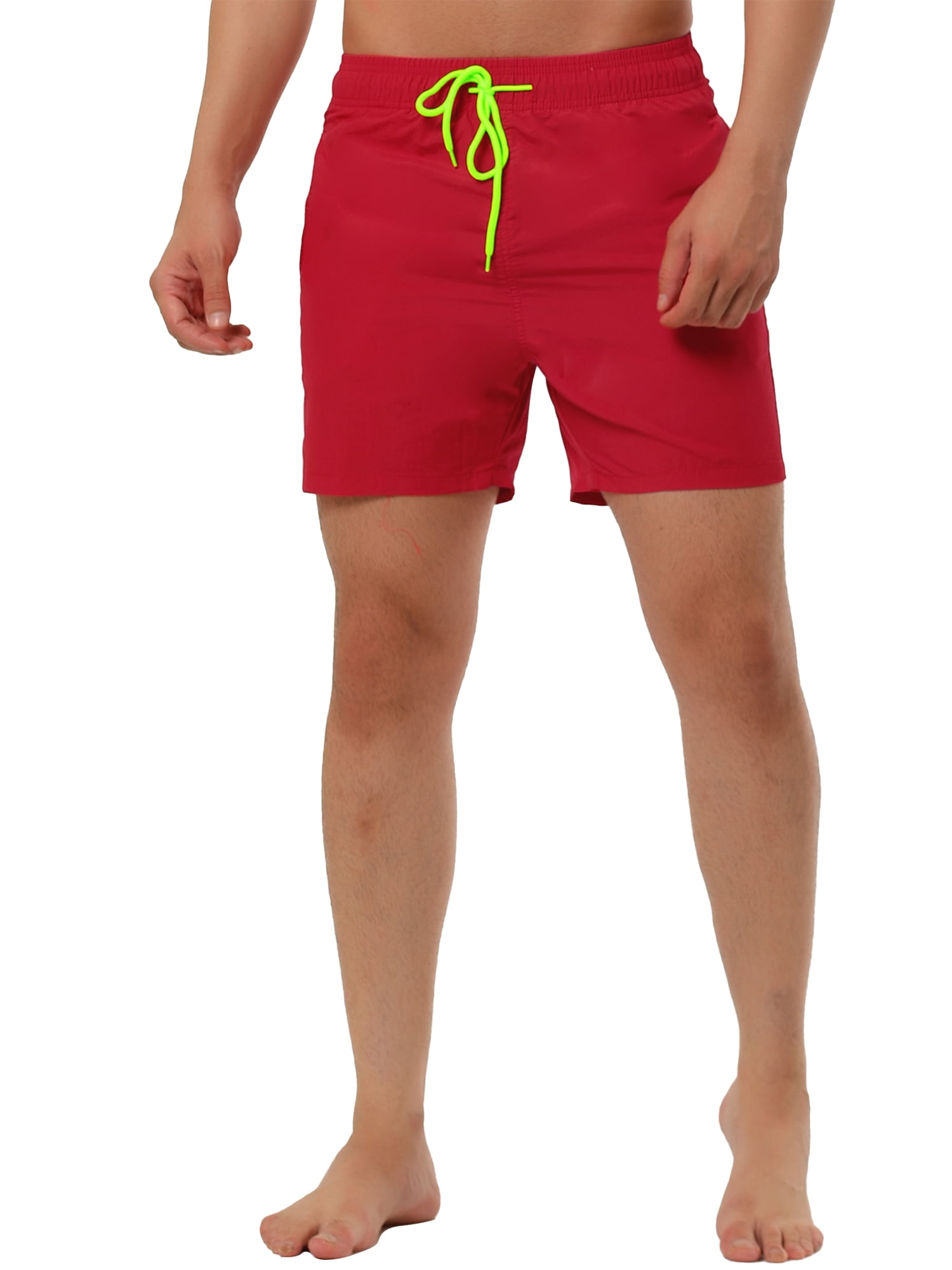 Unique Bargains Men's Summer Beach Shorts Mesh Lining Drawstring Waist Swim Shorts 32 Red
