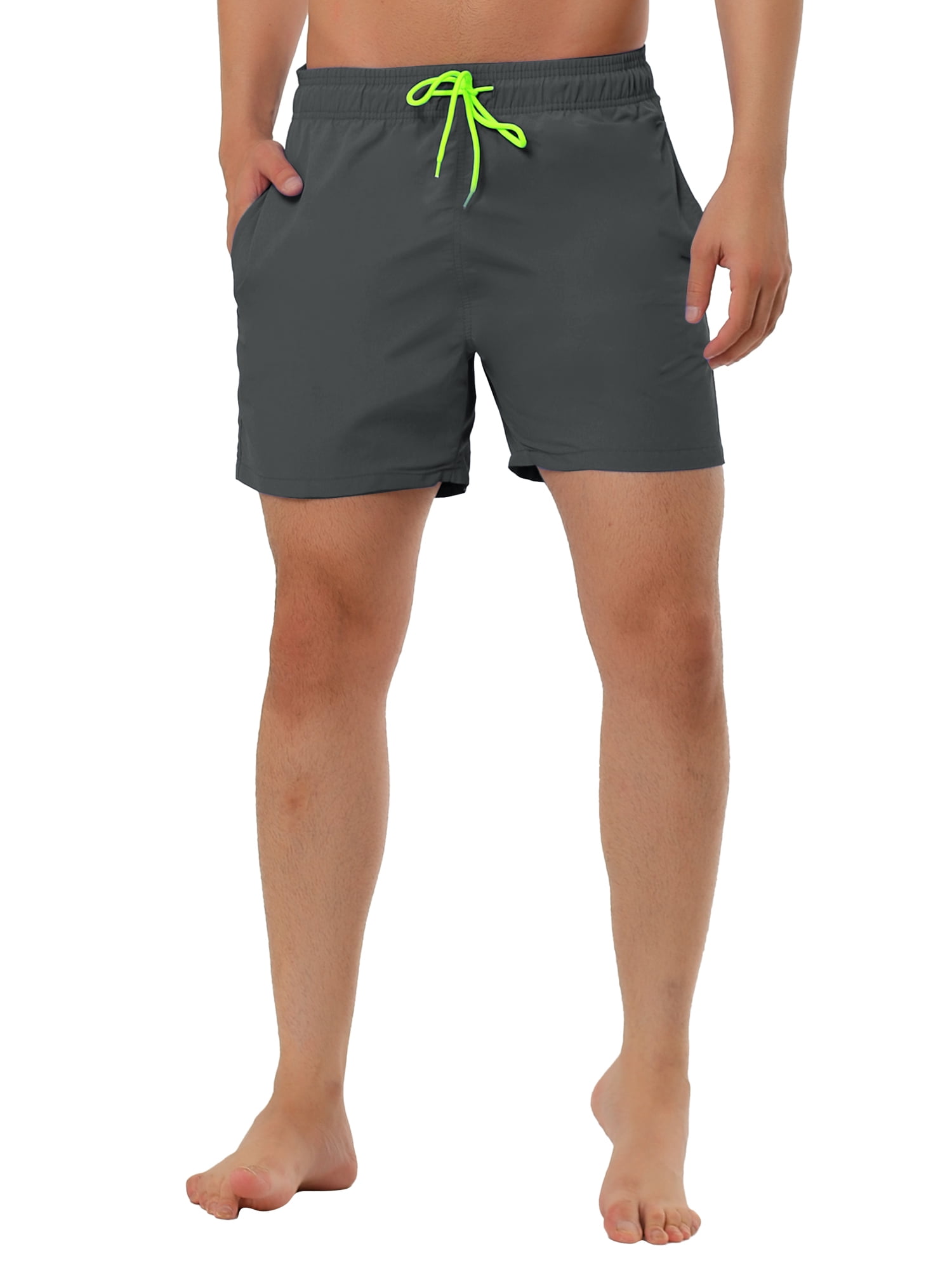 Unique Bargains Men's Summer Beach Shorts Mesh Lining Drawstring Waist Swim Shorts 34 Gray