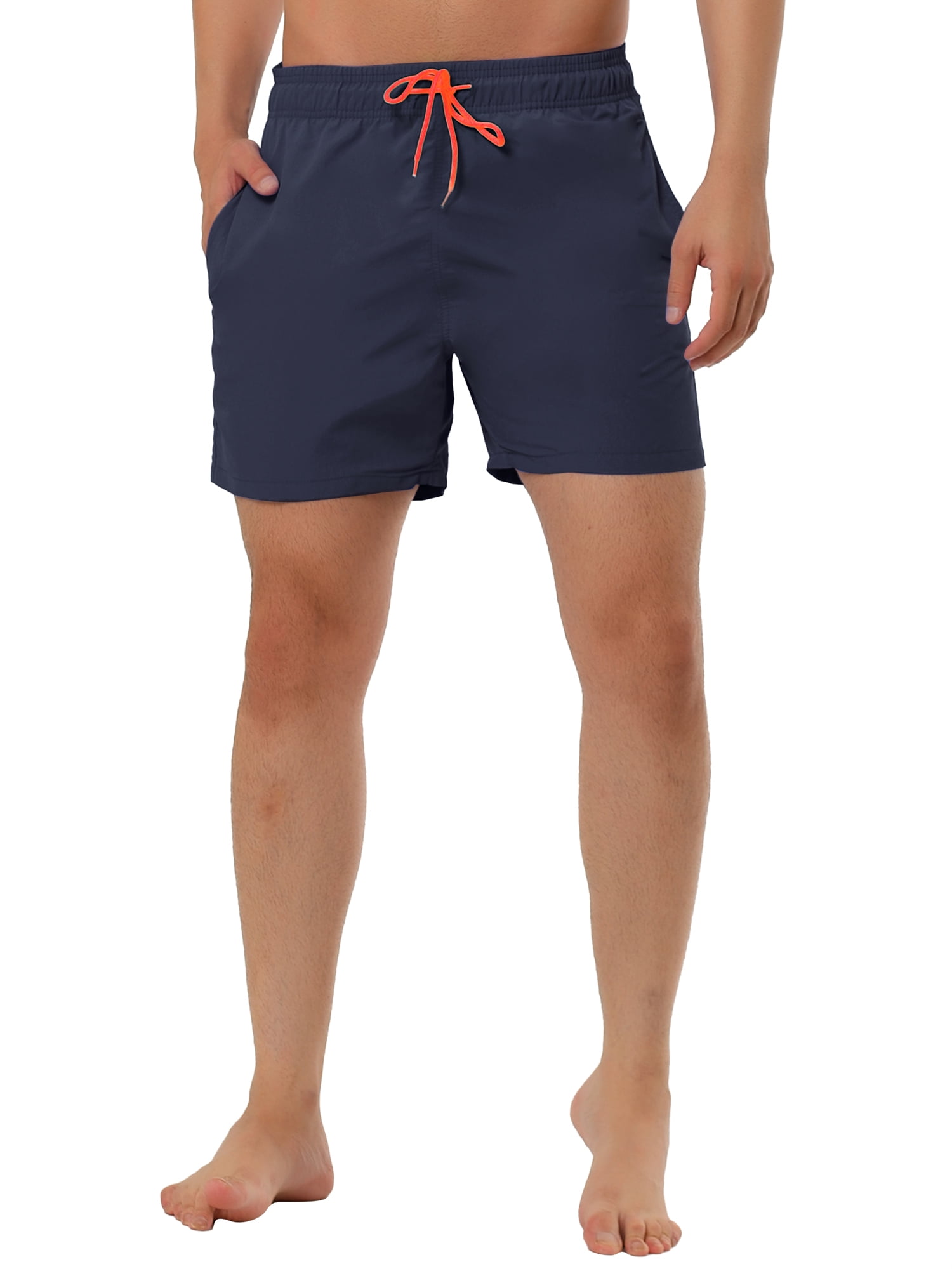 Unique Bargains Men's Summer Beach Shorts Mesh Lining Drawstring Waist Swim Shorts 34 Navy Blue