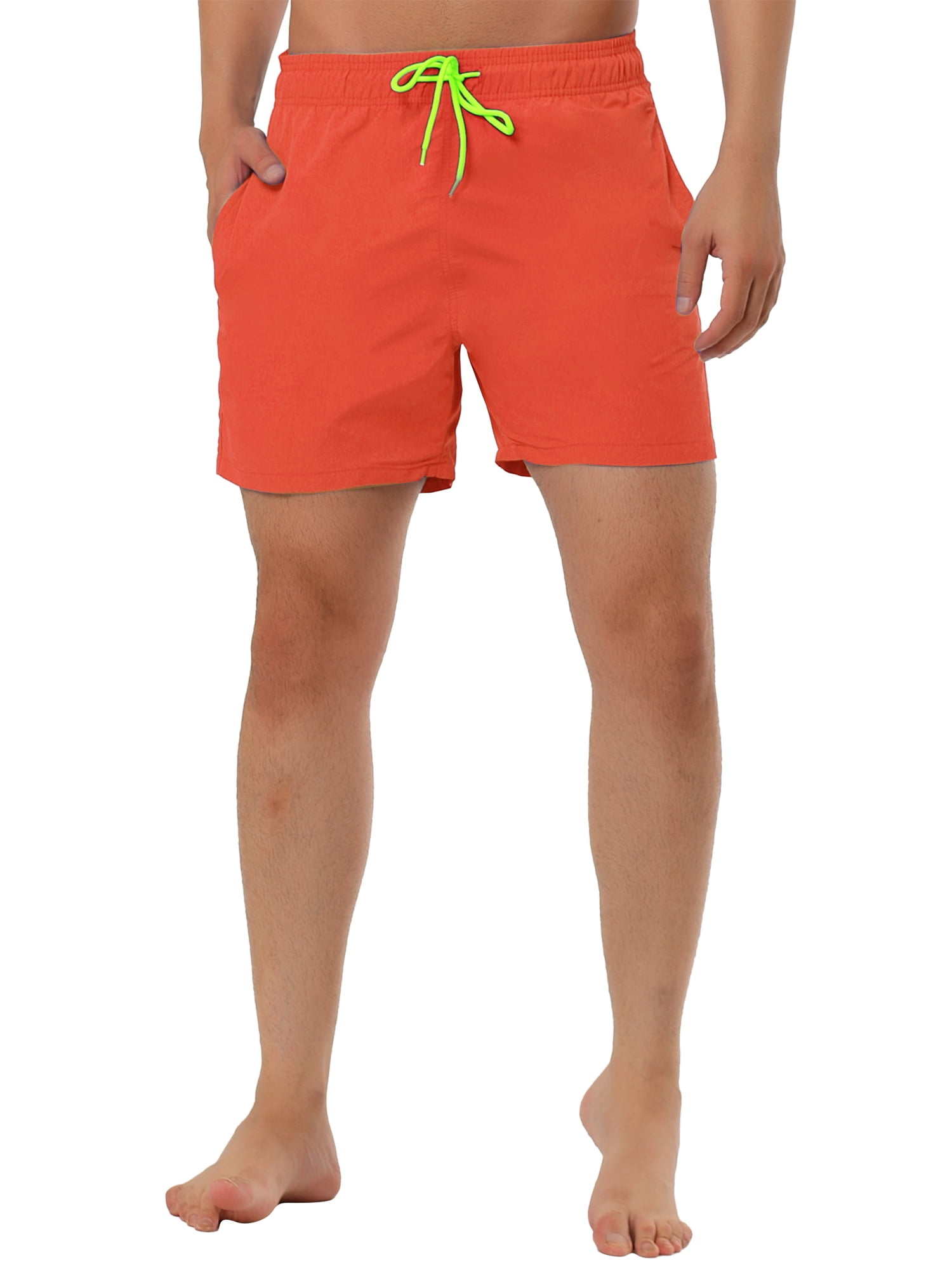 Unique Bargains Men's Summer Beach Shorts Mesh Lining Drawstring Waist Swim Shorts 36 Orange
