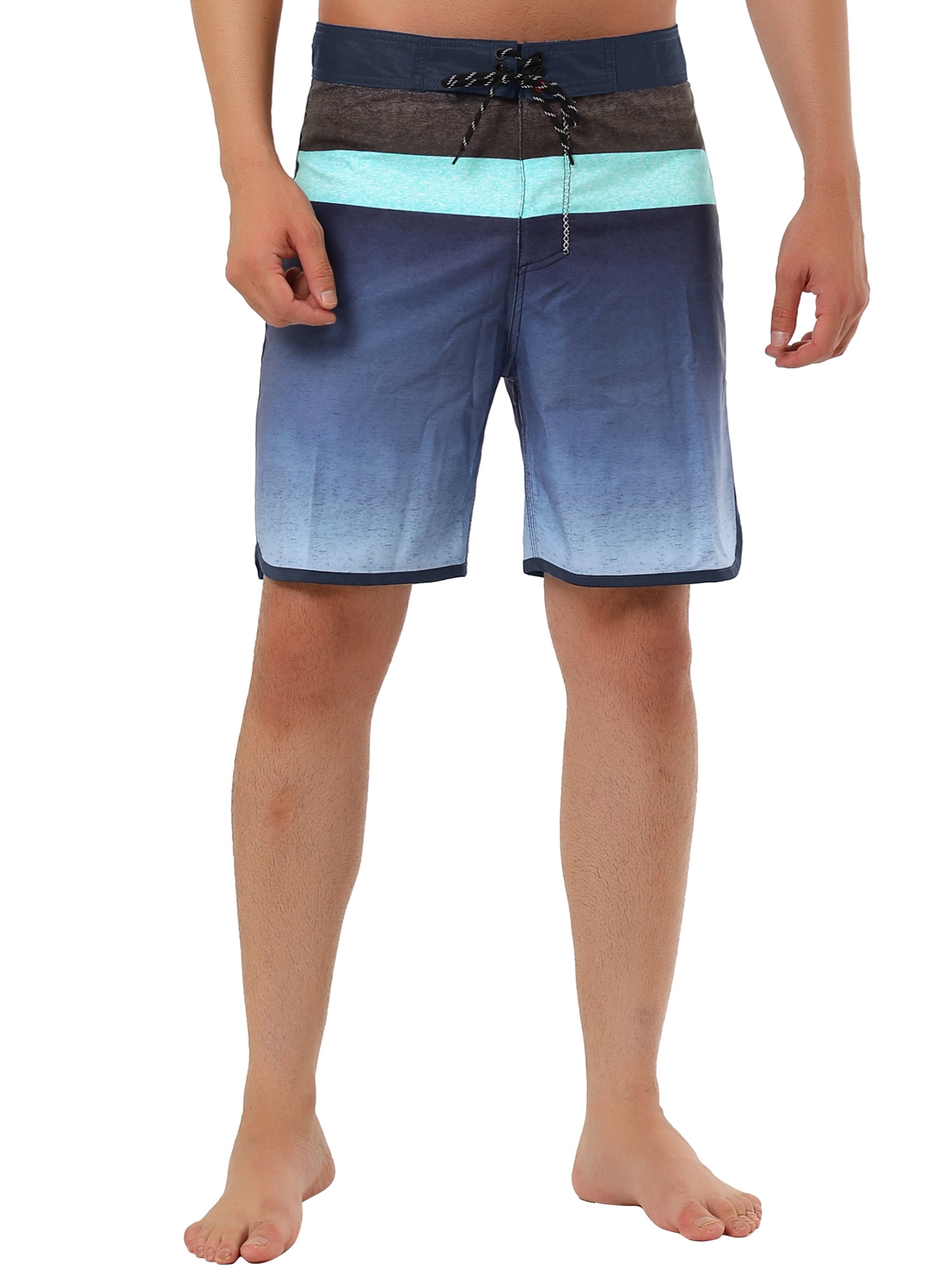 Unique Bargains Men's Summer Casual Color Block Gradient Printed Swim Board Shorts 30 Black Navy