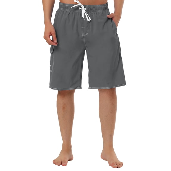 Unique Bargains Men's Summer Casual Drawstring Elastic Waist Solid Beach Board Shorts Gray 30